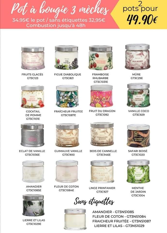 Partylite Pot 3 mèches plusieurs senteurs en stock